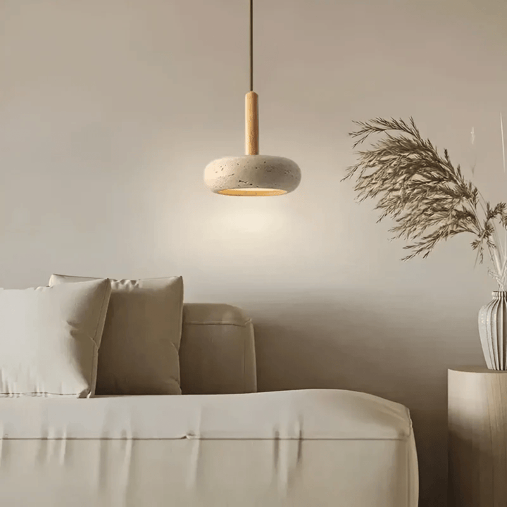 Lisslune | TranquilHalo – LED Retro Ceiling Light in Stone & Wood