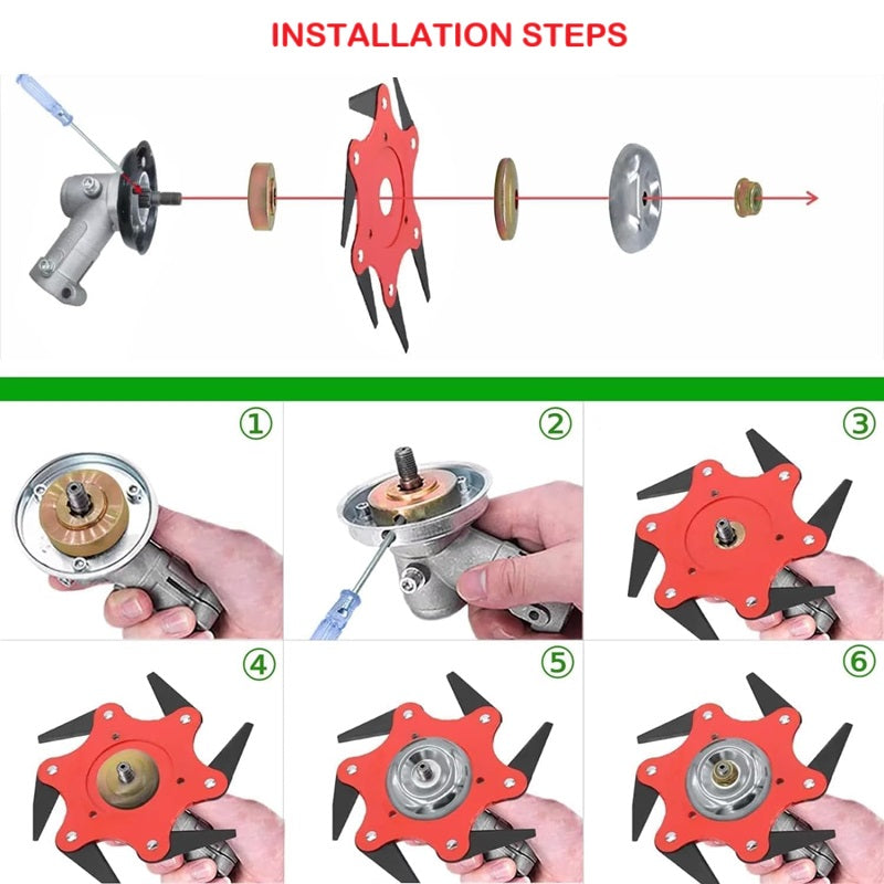 Lisslune | Heavy-Duty 6-Steel Blades Trimmer Head