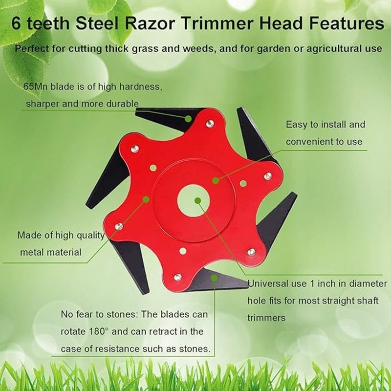 Lisslune | Heavy-Duty 6-Steel Blades Trimmer Head