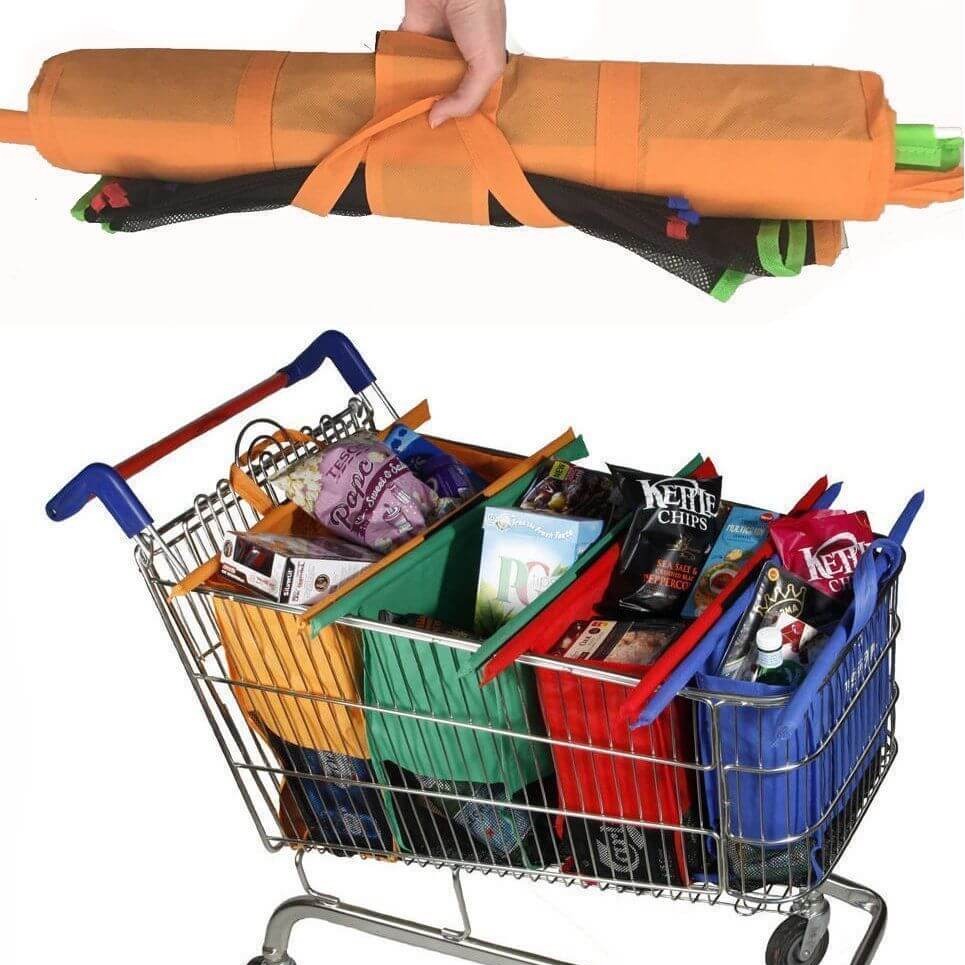 Lisslune | EcoSmart Shopping Cart Trolley Bags (Set of 4) | Reusable Grocery Organiser System