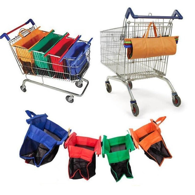 Lisslune | EcoSmart Shopping Cart Trolley Bags (Set of 4) | Reusable Grocery Organiser System