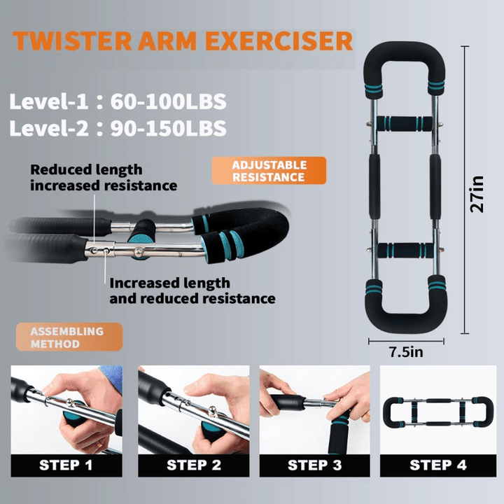 Lisslune | TwisterFlex Adjustable Power Twister – Strengthen Forearms, Triceps & Chest – Durable, Portable Strength Training Bar – Adjustable Resistance