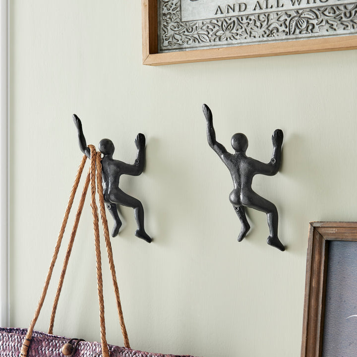 Lisslune | "Wall Climber" Cast Iron Decorative Black Wall Mount Hooks (Set of 2)