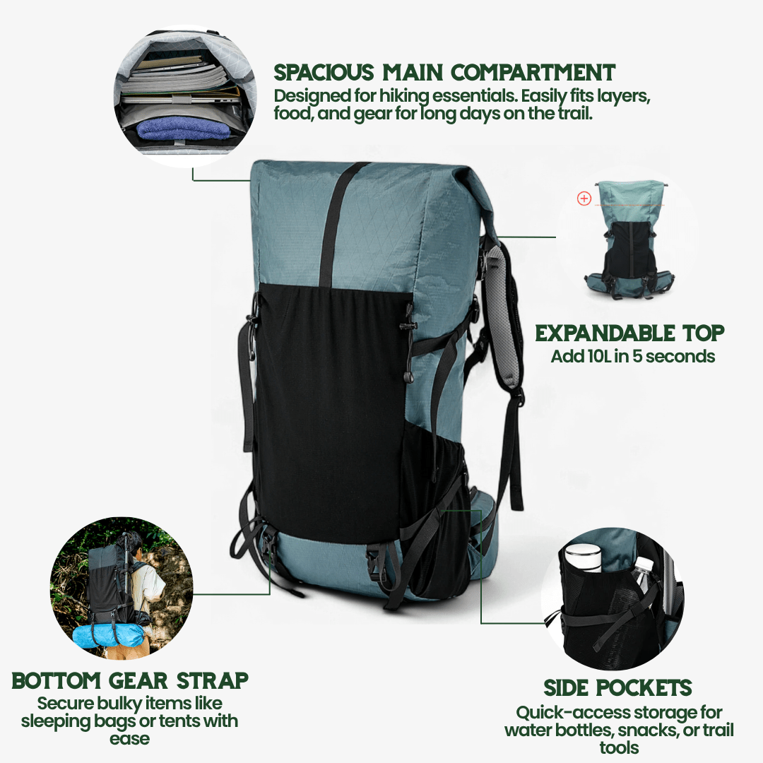 Lisslune | ULTREA 50L – Ultralight Expandable Adventure Backpack for Hiking & Travel