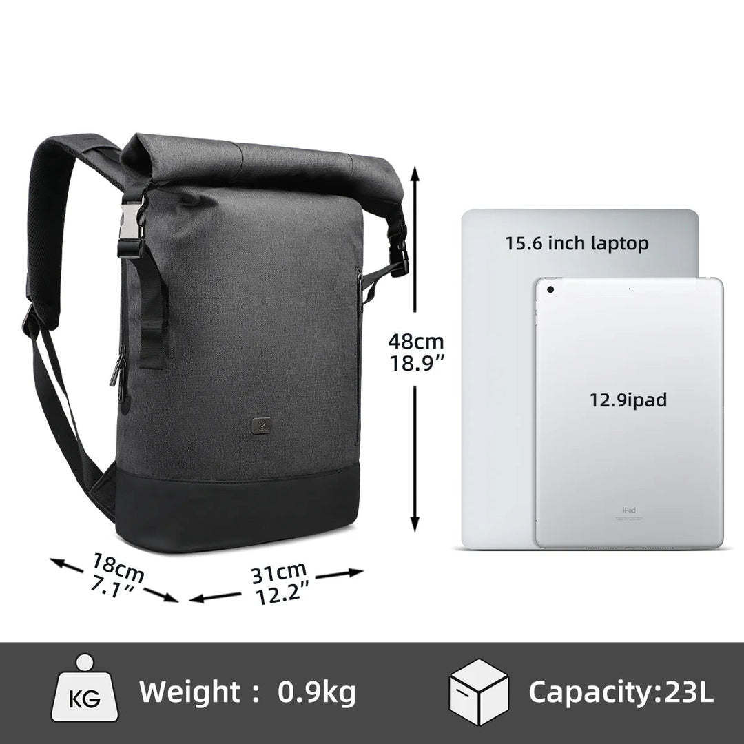 Lisslune | URBANTRAIL Rolltop Backpack – Expandable & Waterproof Travel Backpack with USB Port and Laptop Compartment