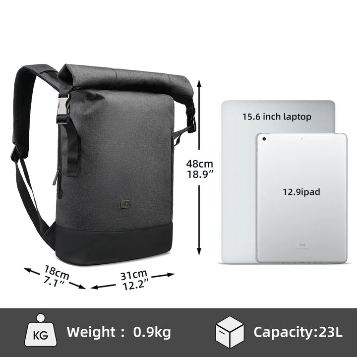 Lisslune | URBANTRAIL Rolltop Backpack – Expandable & Waterproof Travel Backpack with USB Port and Laptop Compartment