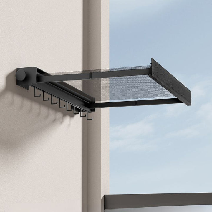 Lisslune | Wall-Mounted Clothes Drying Rack with Grid Shelf and Hook Rail – Space-Saving Laundry Solution