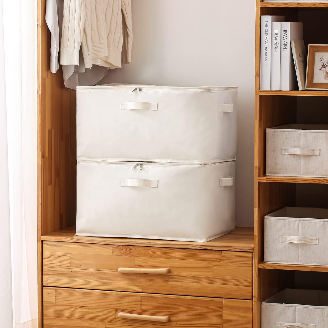 Lisslune | Canvas Clothes Storage Organiser Set – Dual Zipper Bag with Handles & Window