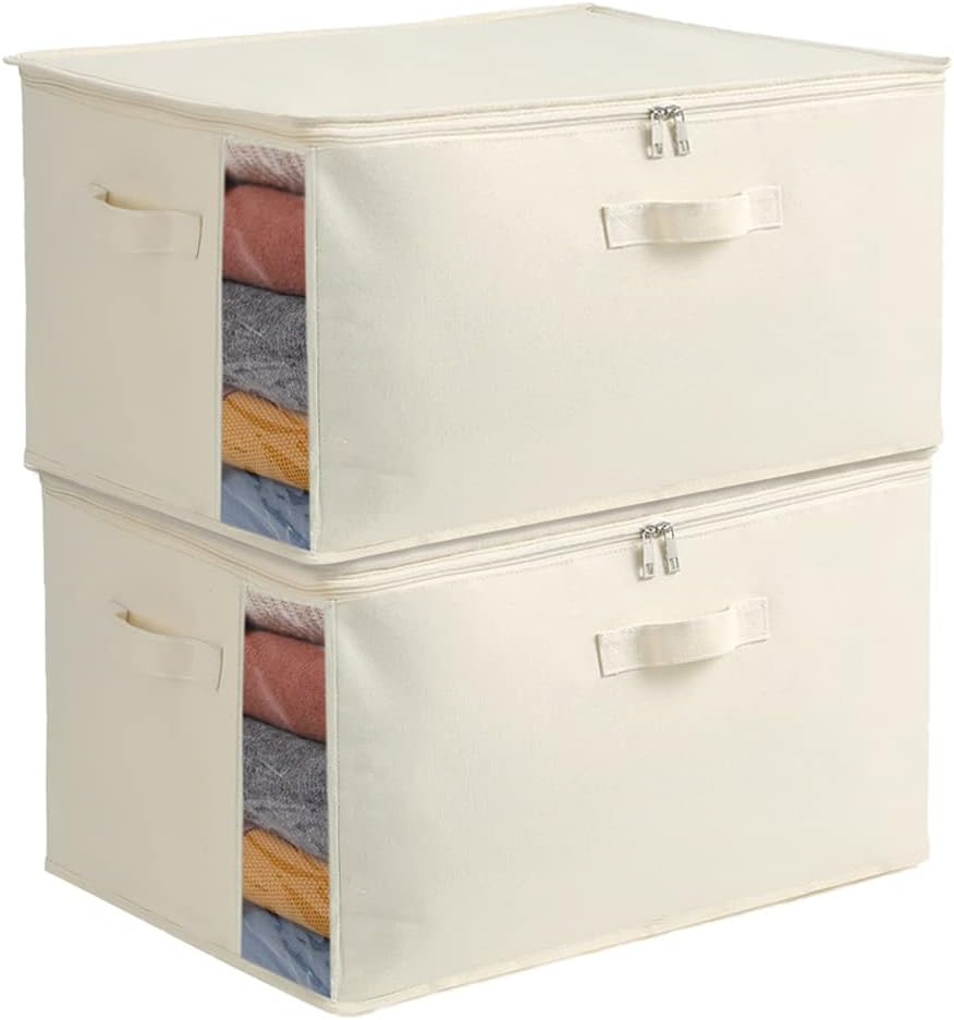 Lisslune | Canvas Clothes Storage Organiser Set – Dual Zipper Bag with Handles & Window