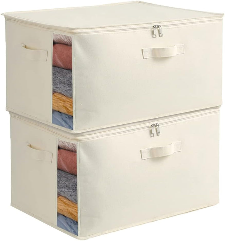 Lisslune | Canvas Clothes Storage Organiser Set – Dual Zipper Bag with Handles & Window