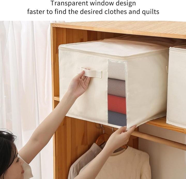 Lisslune | Canvas Clothes Storage Organiser Set – Dual Zipper Bag with Handles & Window