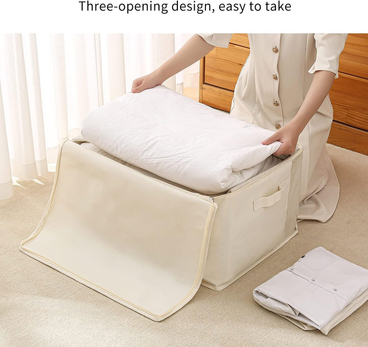 Lisslune | Canvas Clothes Storage Organiser Set – Dual Zipper Bag with Handles & Window