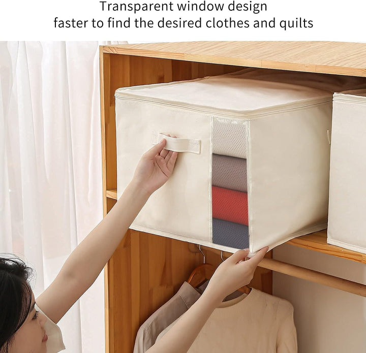 Lisslune | Canvas Clothes Storage Organiser Set – Dual Zipper Bag with Handles & Window