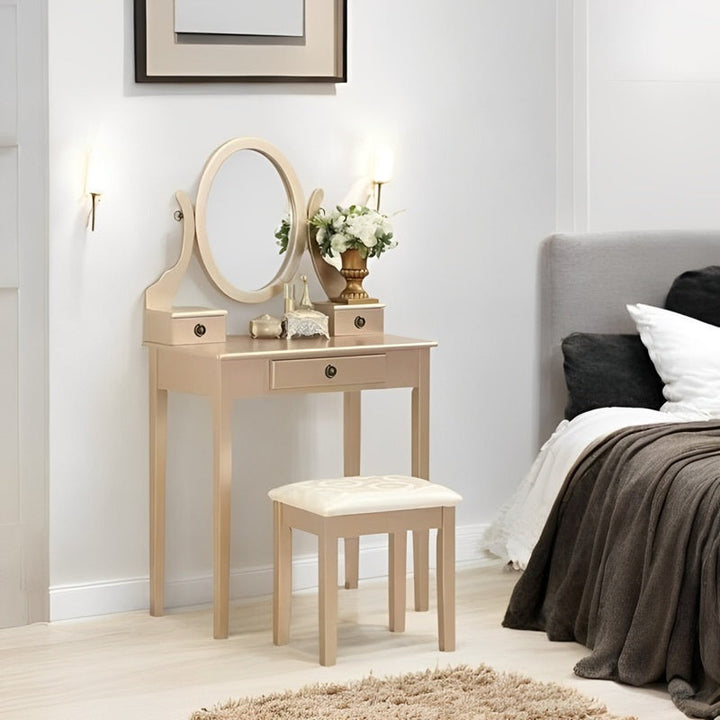 Lisslune | Makeup Vanity with Mirror and Upholstered Stool