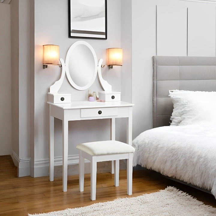 Lisslune | Makeup Vanity with Mirror and Upholstered Stool