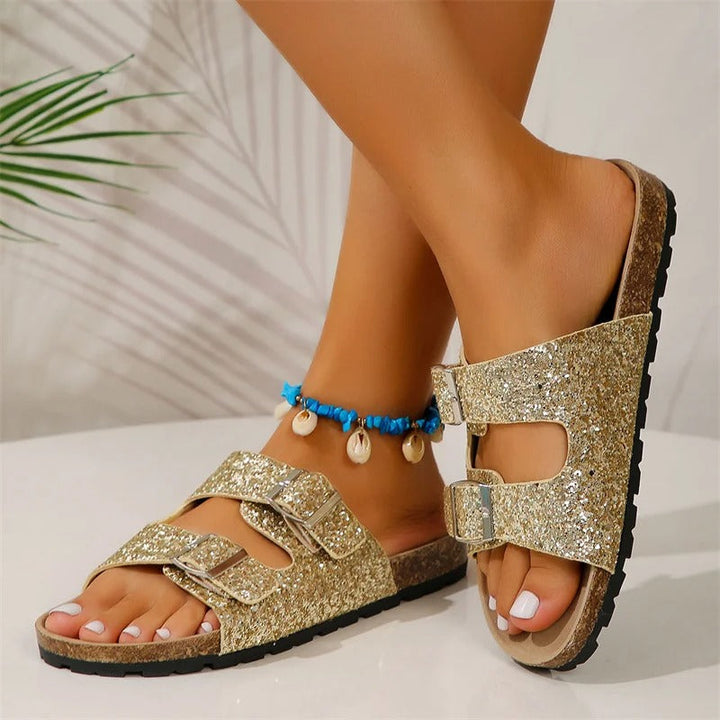 Lisslune | Double Buckle Sequin Sandals for Women