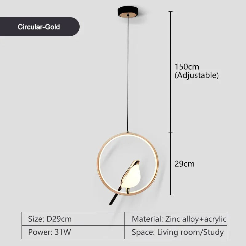 Lisslune | Circle Pendant Lamp with Bird Motifs – Modern Lighting Fixture for Home Decor & Unique Ceiling Design