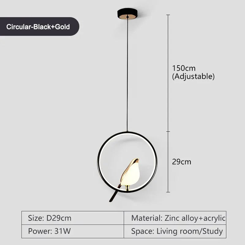 Lisslune | Circle Pendant Lamp with Bird Motifs – Modern Lighting Fixture for Home Decor & Unique Ceiling Design