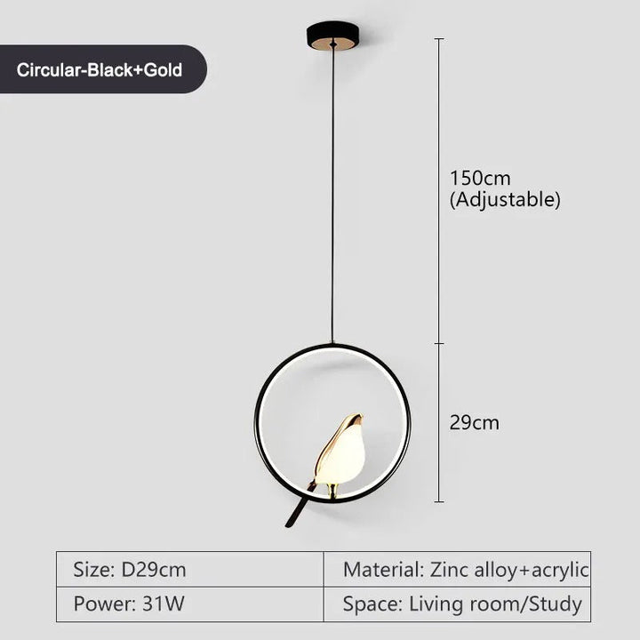 Lisslune | Circle Pendant Lamp with Bird Motifs – Modern Lighting Fixture for Home Decor & Unique Ceiling Design