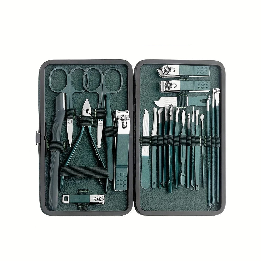 Lisslune | Stainless Steel Grooming Set | 7, 13, or 24-Piece Kits for Manicures & Pedicures at Home or Travel