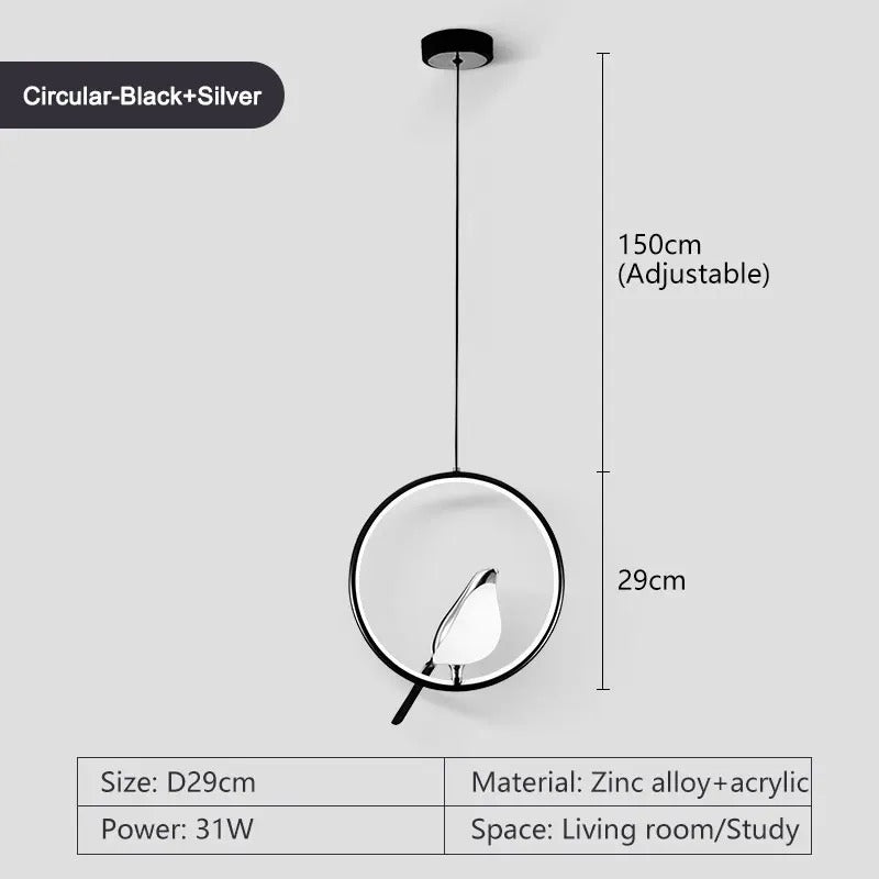 Lisslune | Circle Pendant Lamp with Bird Motifs – Modern Lighting Fixture for Home Decor & Unique Ceiling Design