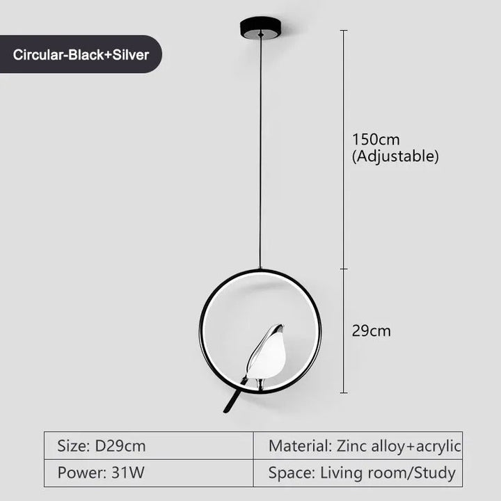 Lisslune | Circle Pendant Lamp with Bird Motifs – Modern Lighting Fixture for Home Decor & Unique Ceiling Design