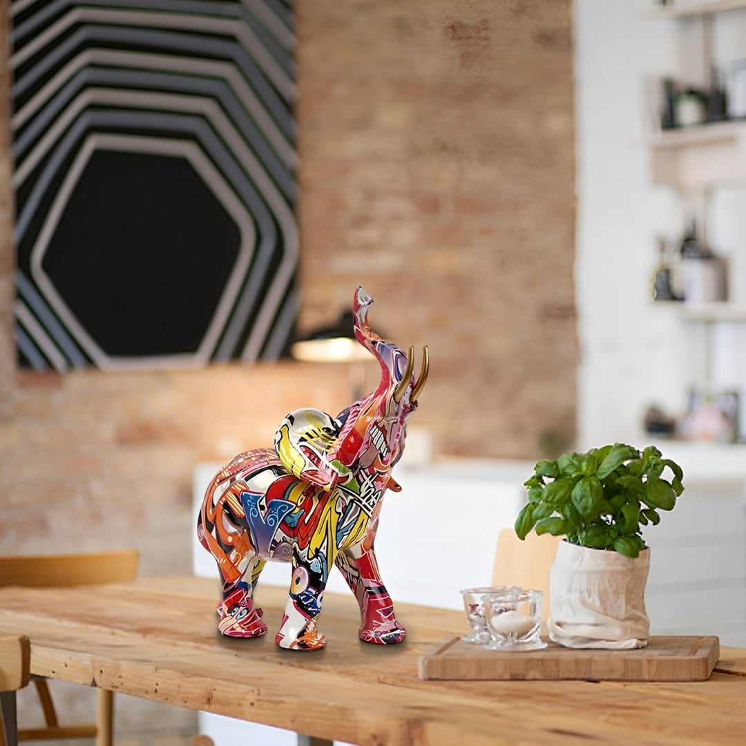 Lisslune | Abstract Elephant Statue – Colourful African Design with Raised Trunk for Good Luck