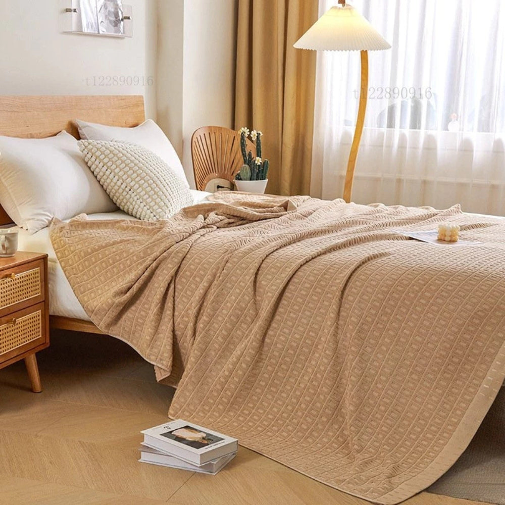 Lisslune | Waffle Cotton Summer Bedspread Throw Blanket