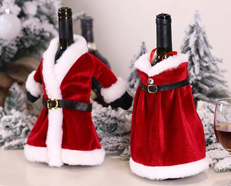 Lisslune | Velvet Christmas Wine Bottle Covers – Stylish Dress Set for Festive Table Décor & Perfect Holiday Gifts