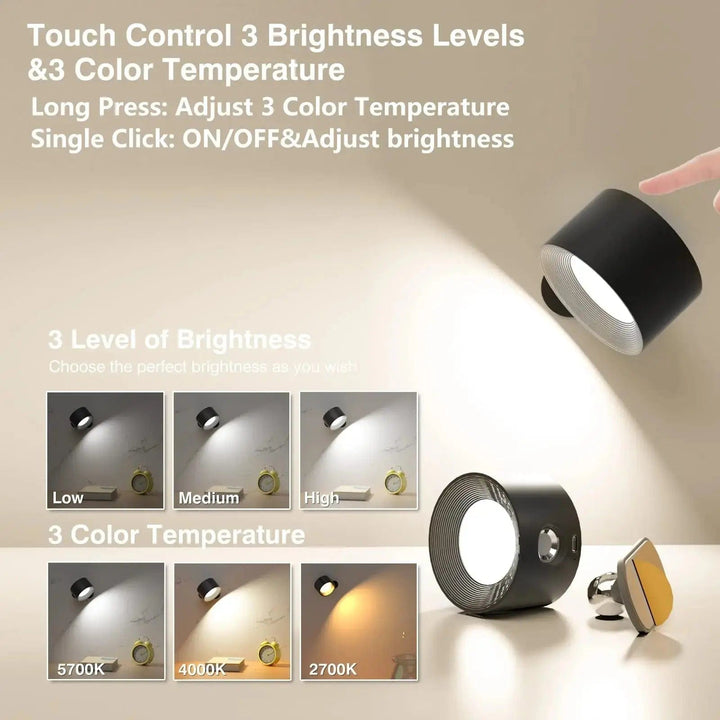 Lisslune | Battery Operated Wall Light | Rechargeable, 360° Adjustable & Wireless for Bedrooms, Hallways & Reading Corners