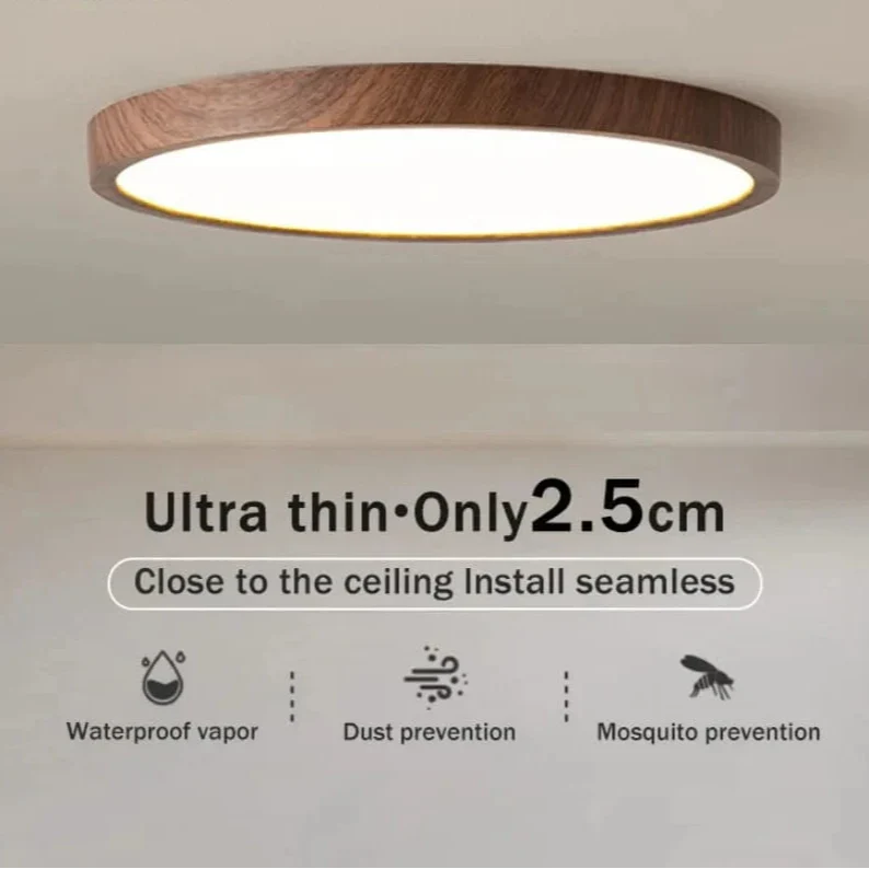 Lisslune | LED Ceiling Light | Ultrathin Wood Grain Design, Dustproof & Dimmable for Modern Interiors