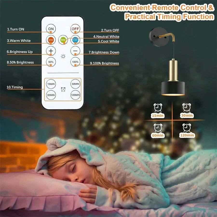 Lisslune | Wireless Rechargeable Wall Lamp | Remote Control, Adjustable Brightness & Color Temperature for Bedrooms and Foyers
