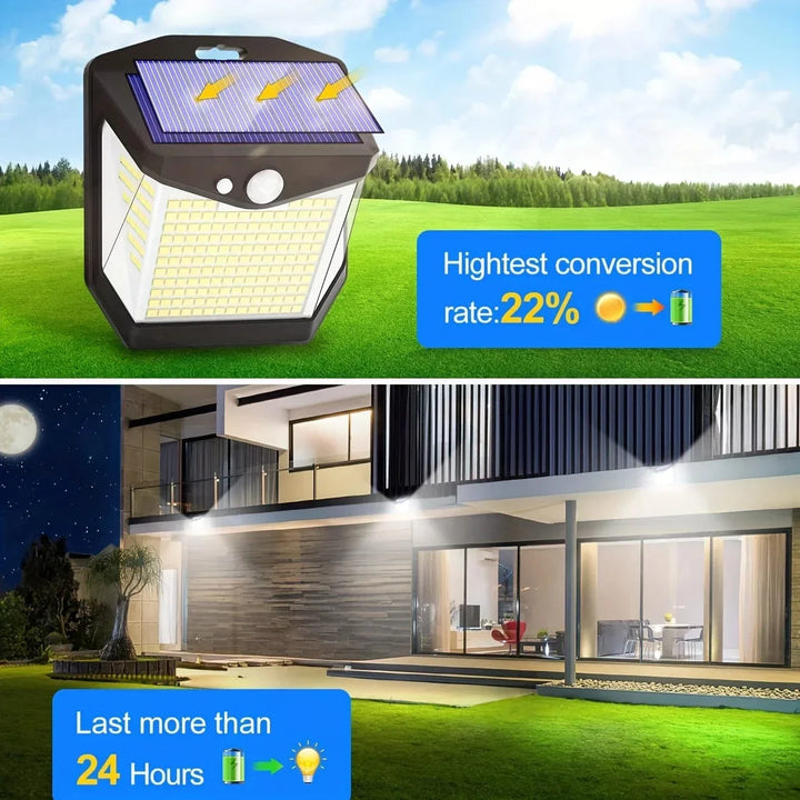 Lisslune | 2x Solar LED Wall Light with Motion Sensor | Waterproof, 270° Wide Angle & 3 Modes for Outdoor Security in Gardens and Yards