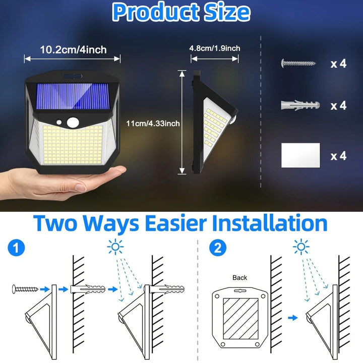Lisslune | 2x Solar LED Wall Light with Motion Sensor | Waterproof, 270° Wide Angle & 3 Modes for Outdoor Security in Gardens and Yards