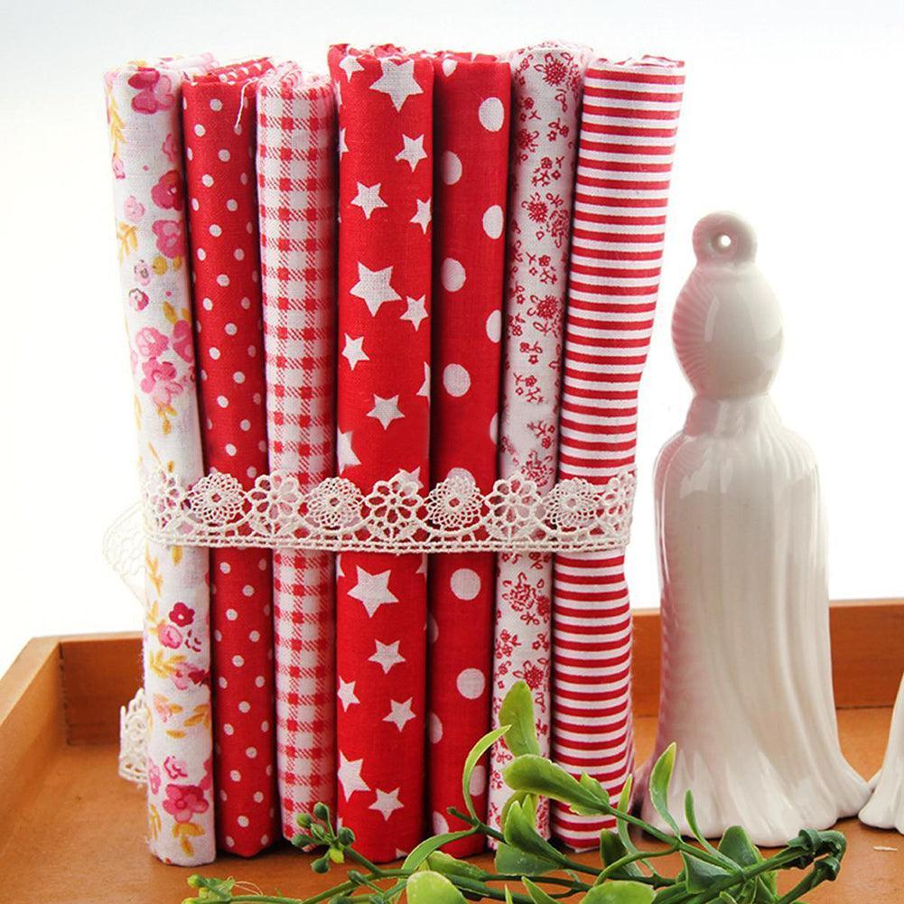 Lisslune | Beautiful Flower & Polka Dot Cotton Fabric Squares Set - 7 Unique Designs, 25x25cm