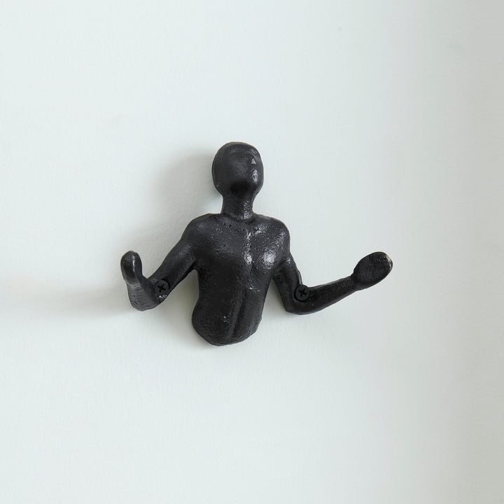 Lisslune | Protruding "Palms Up" Cast Iron Decorative Black Wall Mount Hooks (Set of 2)
