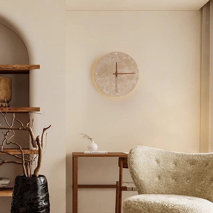 Lisslune | Awaken your space with the Wabi-sabi wall clock made of travertine
