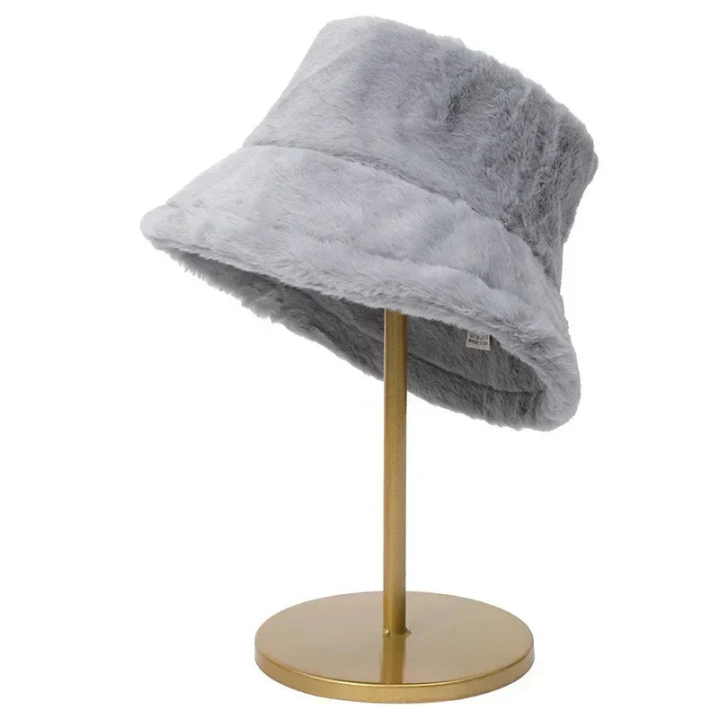 Lisslune | Women’s Synthetic Rabbit Fur Autumn Bucket Hat – Lorna