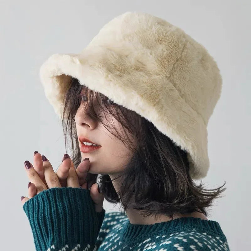 Lisslune | Women’s Synthetic Rabbit Fur Autumn Bucket Hat – Lorna