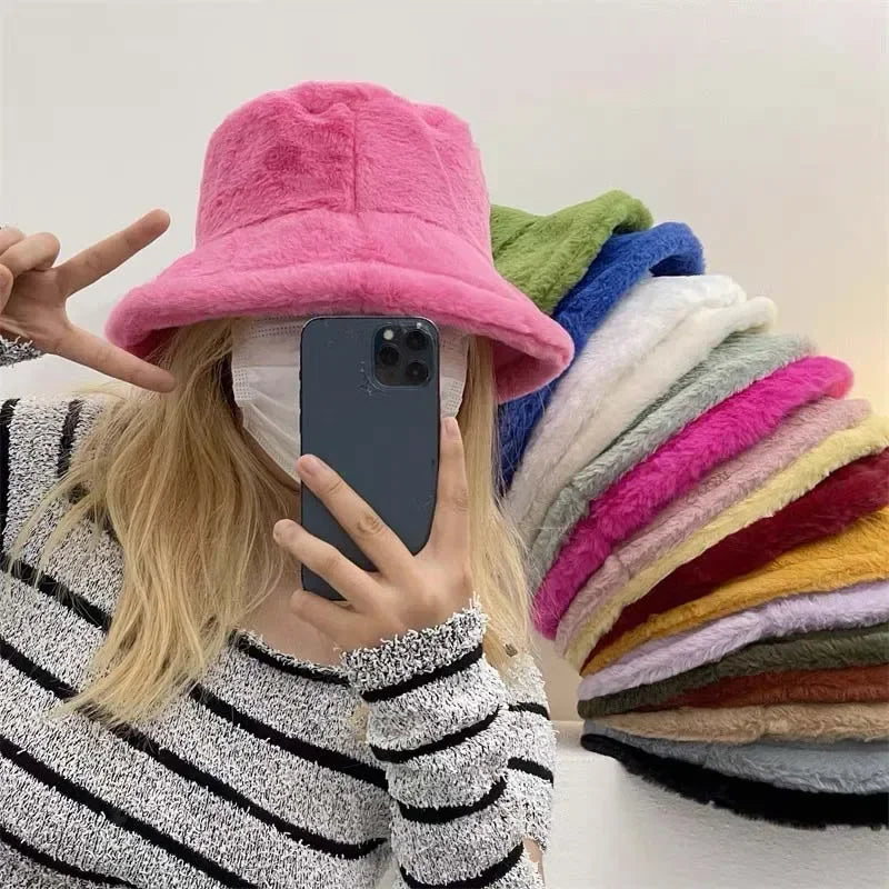 Lisslune | Women’s Synthetic Rabbit Fur Autumn Bucket Hat – Lorna
