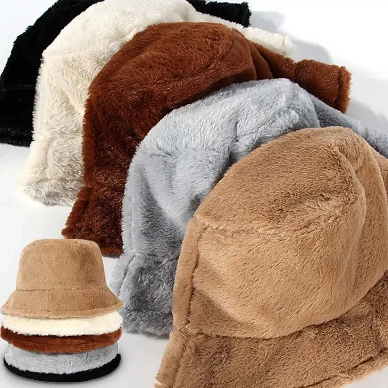Lisslune | Women’s Synthetic Rabbit Fur Autumn Bucket Hat – Lorna