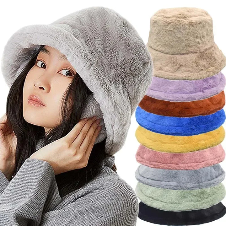 Lisslune | Women’s Synthetic Rabbit Fur Autumn Bucket Hat – Lorna