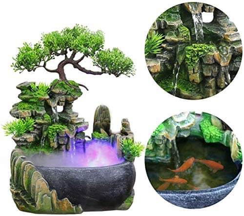 Lisslune | ZenFlow Indoor Tabletop Fountain – LED Light Water Feature for Home, Office & Relaxation Décor