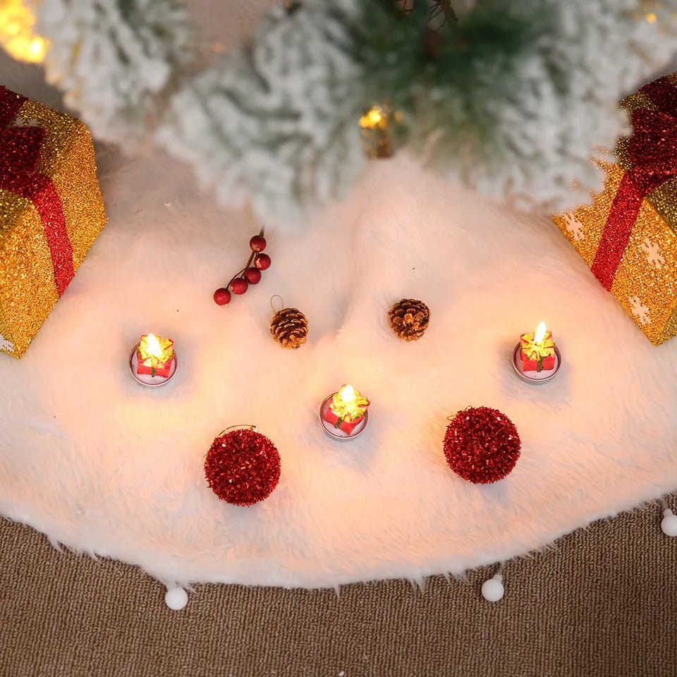 Lisslune | White Synthetic Fur Christmas Tree Skirt – Elegant Plush Carpet for Holiday Décor & New Year Charm