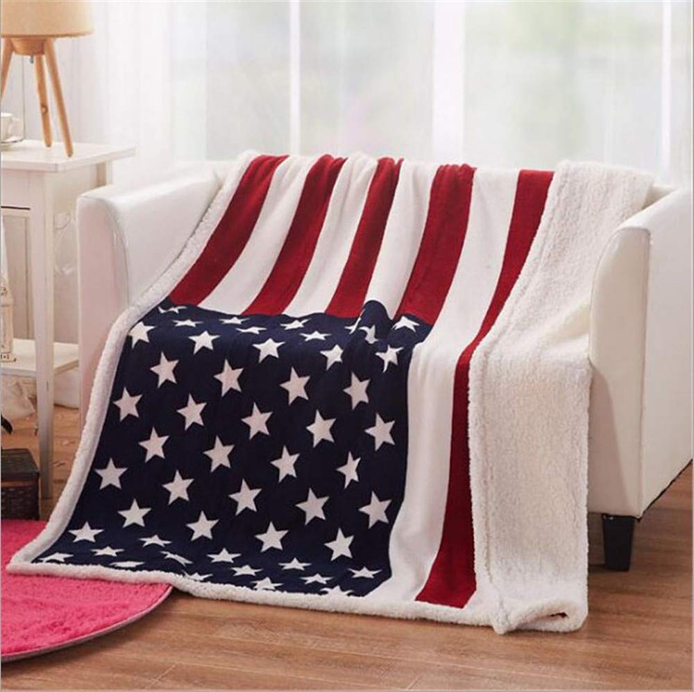 Lisslune | Flannel-Sherpa Blanket with American Flag