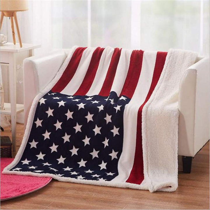 Lisslune | Flannel-Sherpa Blanket with American Flag