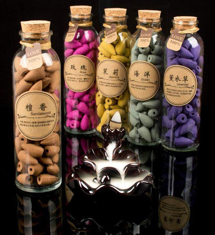 Lisslune | Smoking Man Backflow Incense Cones Glass Bottle 60 Pieces