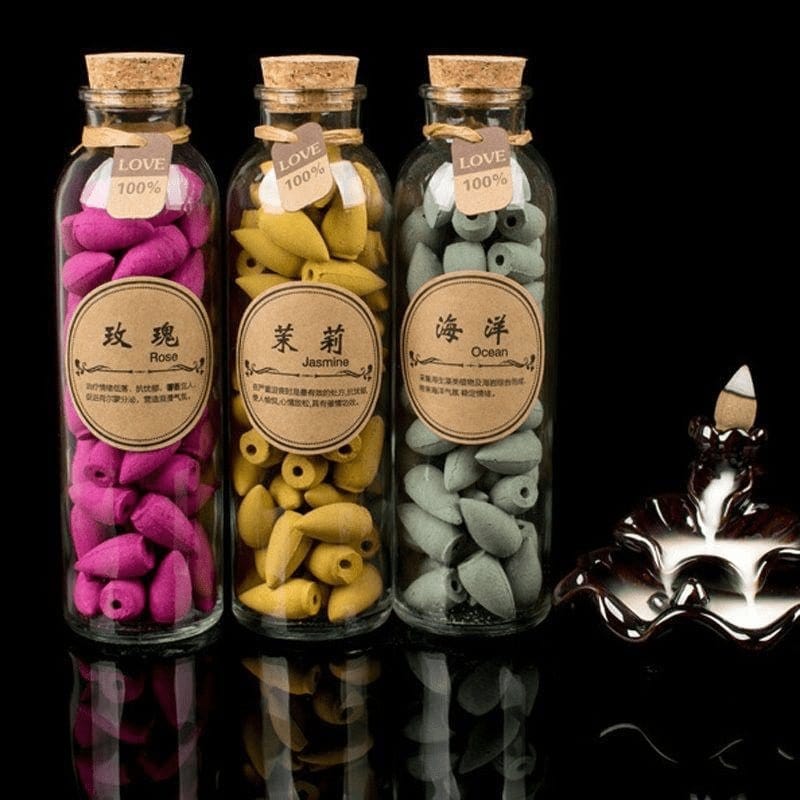 Lisslune | Smoking Man Backflow Incense Cones Glass Bottle 60 Pieces