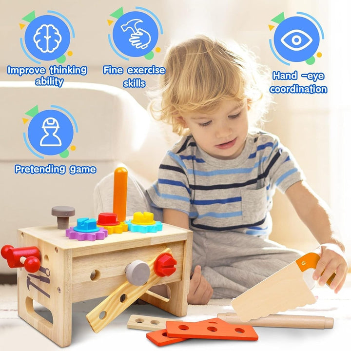 Lisslune | Woodcraft Kids Toolbox – 29-Piece Wooden Workbench Set for Creative Play and Skill Development