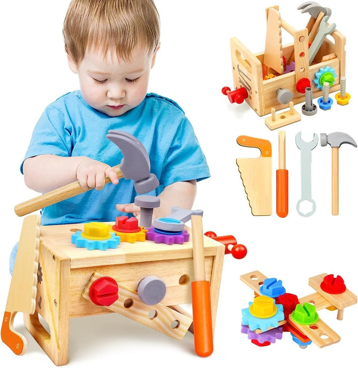 Lisslune | Woodcraft Kids Toolbox – 29-Piece Wooden Workbench Set for Creative Play and Skill Development